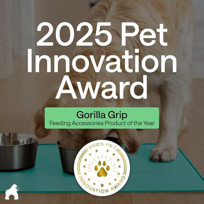 GORILLA GRIP 100% Waterproof Raised Edge BPA Free Silicone Pet Feeding Mat, Dog Cat Food Mats Contain Spills Protects Floors, Placemats for Cats and Dogs Water Bowl, Pets Accessories 16x10, Turquoise