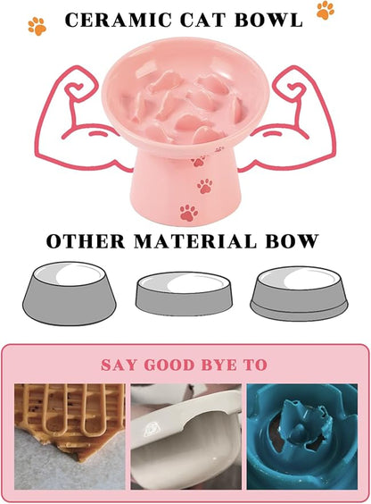Y YHY 6 Inch Slow Feeder Bowl, Elevated Dog & Cat Bowl, Ceramic, Anti Vomiting, Pink
