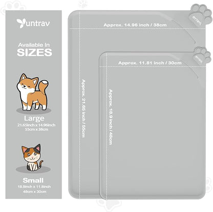 Silicone Pet Food Mat Dog Cat Waterproof Spill Proof Mess Control Easy Clean Floor Protector 18.8L x 11.8W Inch Gray