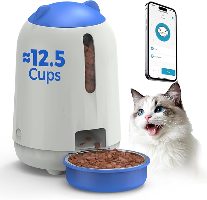 PAPIFEED Automatic Cat Feeder, App-Controlled WiFi Auto Food Dispenser with Dual Power Backup, Slow Feeding Mode, 3L Easy-Clean Feeder for Cats & Small Dogs (Blue)