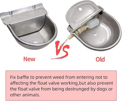 Stainless Steel Automatic Dog Waterer Bowl with Float Valve and 1M Hose(one end 3/4''), Livestock Waterer for Dog Goat Cattle (with Drainage Hole)