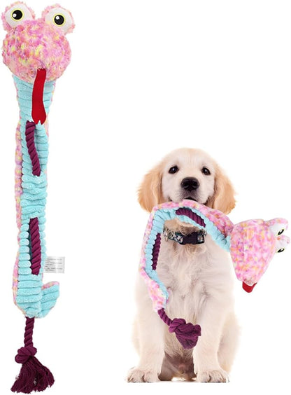 Andiker Squeaky Dog Toys, Snake Shape Dog Tug Toy with Squeaker and 19.29 in Long Cotton Rope, Interactive Dog Toy for Small Medium Large Dogs (Pink)