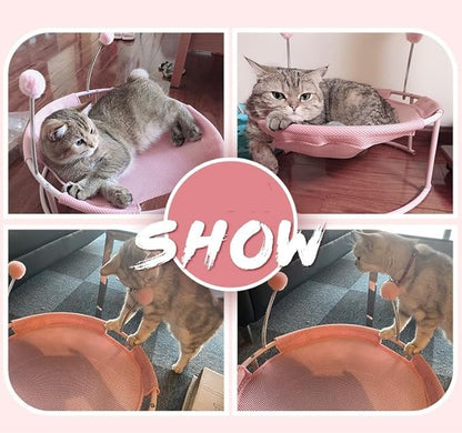 Cat Bed Summer Hammock Bed Free-Standing Cats Sleeping Supplies Washable & Breathable Easy Assembly Indoors Outdoors, 18 in x 18 in x 7.5 in (Pink)