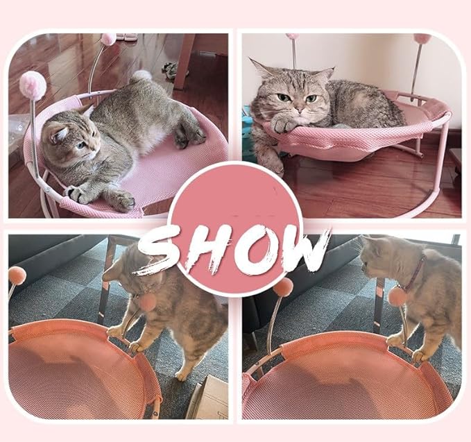 Cat Bed Summer Hammock Bed Free-Standing Cat Sleeping Cat Supplies Washable & Breathable Easy Assembly Indoors Outdoors, 18 in x 18 in x 7.5 in (Blue)