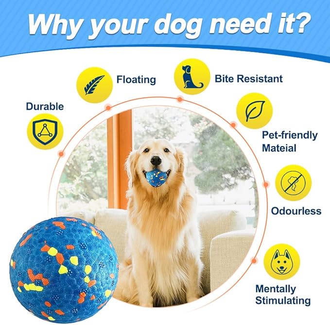 Dog Balls, Tennis Ball Toys for Aggressive Chewers, Durable Teething Chew Dog Toys, Diameter 3'' Water Toy Fetch Balls, Interactive Dog Balls for Large and Medium Dogs (1 Ball)