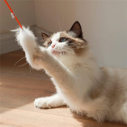plplaaoo Interactive Cat Plush Teaser Wand for Indoor Play - Bite Resistant Flexible Soft Plush Cat Wand Toy for Kitten Training & Exercise,Funny Stick for Cats(White)