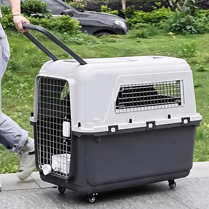 Generic Large Dog Crate Pet Box Length 33in/Width 21.6in/Height 25.2in Dogs Kennel with Handle & Metal Door Dog Carrier for Indoor Outdoor Puppies Kittens