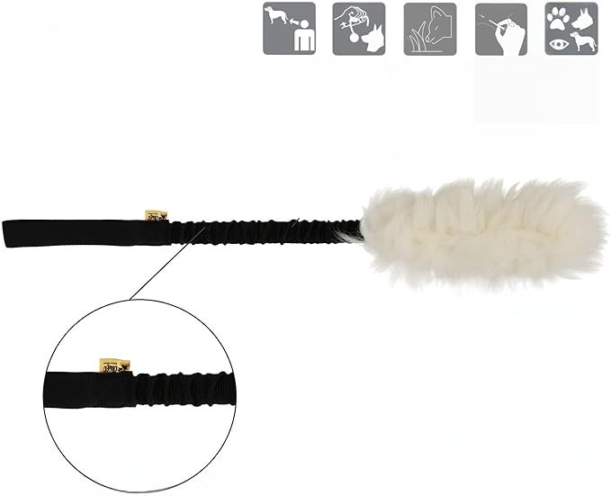 Dingo tug Toy for Dog, Natural Fabric, Sheepskin Toy, for Chasing Motivation Reward Agility, Bungee Handle, Black 98500