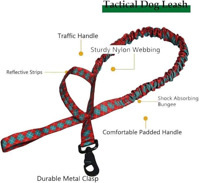 Christmas Tactical Dog Collar and Leash Set Adjustable Nylon Collar Dog Training Collar Leash Set with Control Handleand （Christmas Green XXL