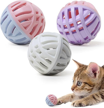 Rubber Cat Toy Balls with Inside Bell, Soft TPR Interactive Cat Ball Toys for Puppy Dogs and Kittens, Colorful Hollow Teeth Grinding Ball Interactive Sound Toy for Indoor Cats, 3 Pcs