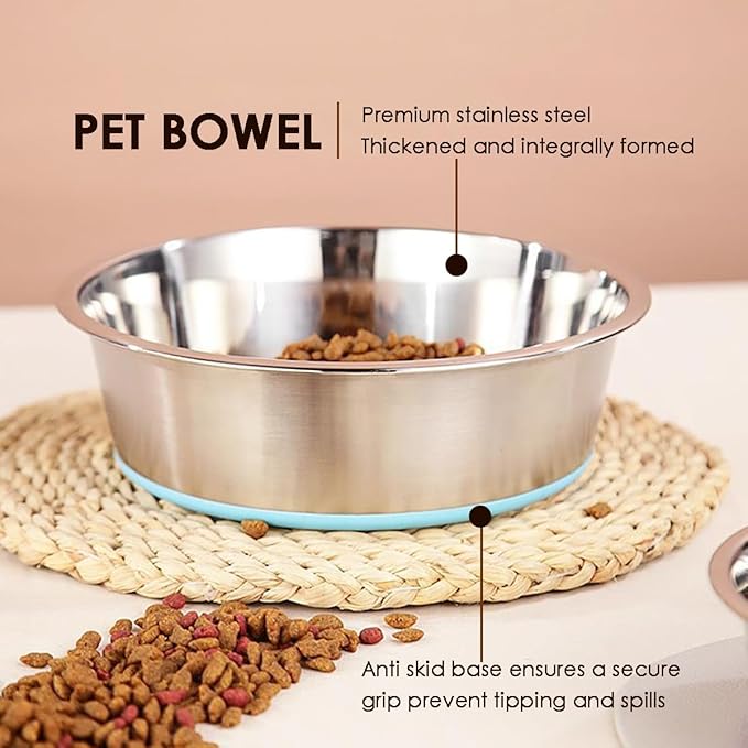 Deep Stainless Steel Non-Skid Dog and Food Bowls, Each Holds Up to 4 Cups, Set of 2 Packs(6.9 x 2.2 Inches)