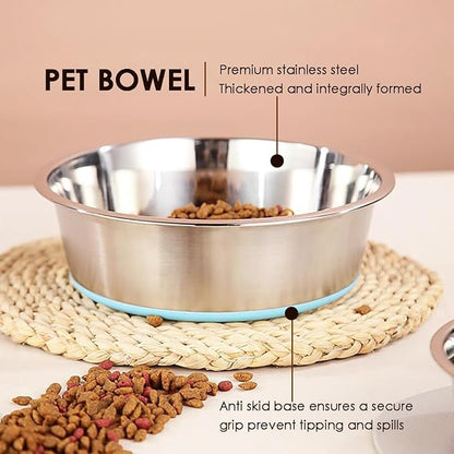 Deep Stainless Steel Non-Skid Dog and Food Bowls, Each Holds Up to 2 Cups, Set of 2 Packs(5.5 x 1.9 Inches)
