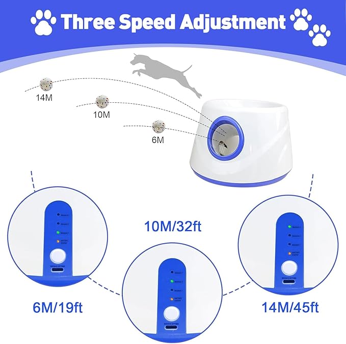 Dog Ball Launcher - Automatic Ball Launcher for Dogs, 3 Adjustable Distance Settings Dog Ball Thrower, Indoor Outdoor Interactive Dog Toys, with 3 2.3-inch Balls, Small/Medium Sized Dog Thrower