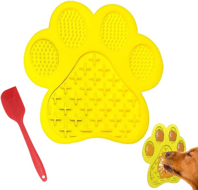 Dog Licking Mat for Anxiety Peanut Butter Slow Feeder Bowls Licking Pad with Strong Suction to Wall for Pet Bathing,Grooming,and Training (Yellow)