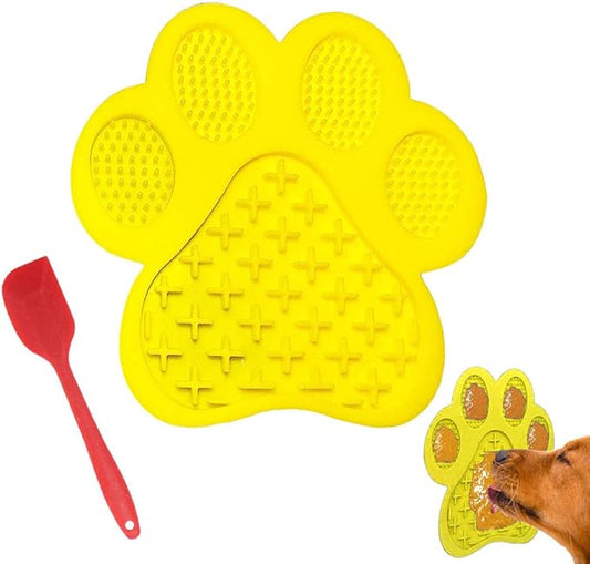 Dog Licking Mat for Anxiety Peanut Butter Slow Feeder Bowls Licking Pad with Strong Suction to Wall for Pet Bathing,Grooming,and Training (Yellow)