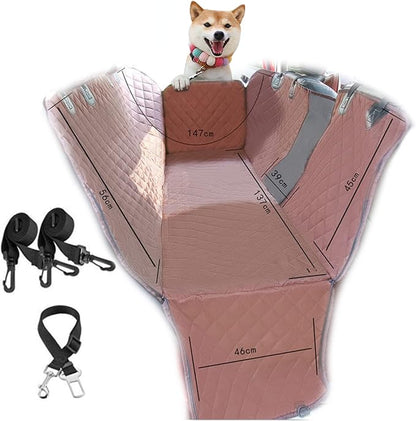 Dog Shaped Car Seat Cover with Rear Seat Mesh Window, Waterproof, Anti-Skid and Scratch Resistant Rear Seat for Large Pets, Protect the Car Interior， Suitable for Cars, Trucks and Suv. (brown)