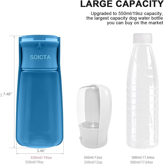 Portable Dog Small Animals Water Bottle for Walking 19 OZ or 12 OZ Pet Water Bottles for Puppy Medium Large Dogs Little Animals Water Dispenser Dog Small Animals Water Bowl