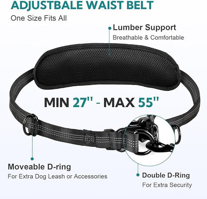 Hands Free Dog Leash, Double Dog Leash with Waist Bag, Double Padded Handles, Dog Walking Running Accessory, (Large, 26-120 lbs)