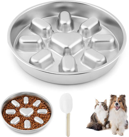 Slow Feeder Dog Bowls with Measuring Spoon, Stainless Steel Slow Feed Pet Bowl with Non-Slip Mat, Metal Feeder Dog Bowl for Small, Medium, Large Dogs to Slows Down Eating