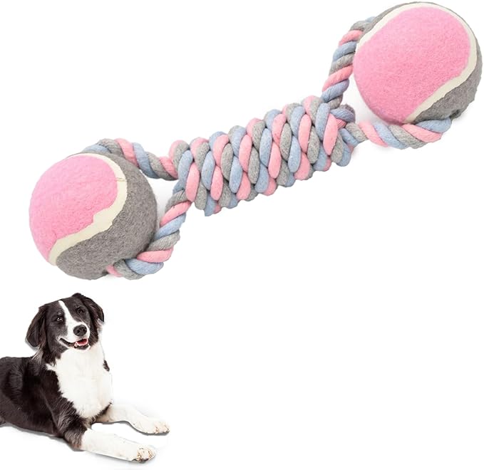 Dog Rope Toy, Dogs Toy with Tennis Balls for Aggressive Chewers - Interactive Pet Tug Rope Ball for Training & Promoting Relationship, Pets Chew Toy for Small, Medium, Large Dogs (Pink)