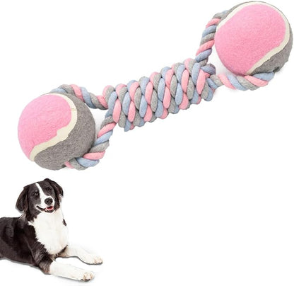 Dog Rope Toy, Dogs Toy with Tennis Balls for Aggressive Chewers - Interactive Pet Tug Rope Ball for Training & Promoting Relationship, Pets Chew Toy for Small, Medium, Large Dogs (Pink)