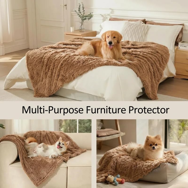 Pet Blankets Waterproof Fluffy Fleece Blanket Cat Dog Blankets Liquid Pee Proof Throw Blanket Reversible Furniture Protector Cover Washable for Couches Beds Sofa 57"x40" Brown - Image 3