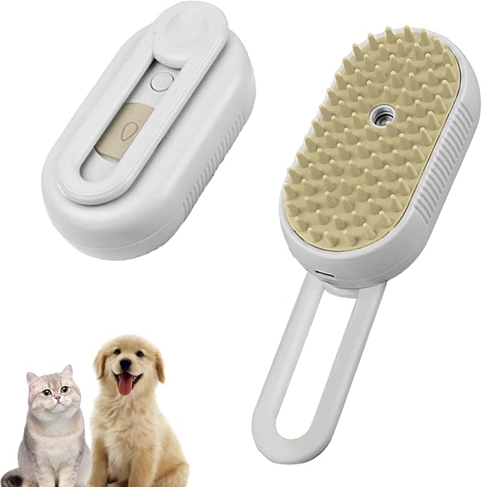 Cat Steam Brushes For Indoor Cats 4-In-1 Pet Steam Brush For Cats And Dogs, Comb, Massage, Cleaning, Shedding & Combing All In One Misting Cat Brush For All Long-Haired And Short-Haired Pets (White)