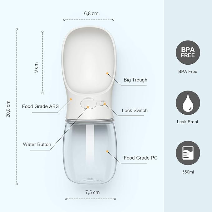 DEYACE Dog Water Bottle, Leak Proof Portable Pet Water Bottles for Dogs, Puppy Water Dispenser with Drinking Feeder for Travel (Milk White 12oz)