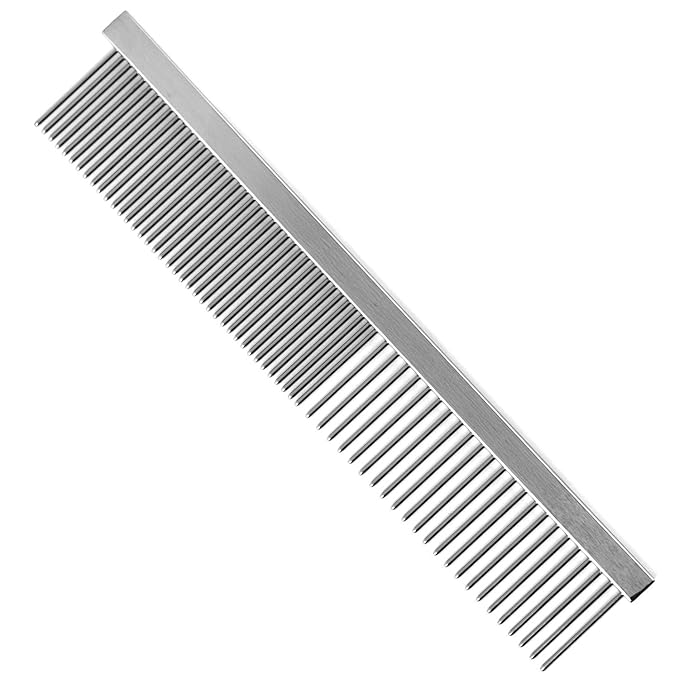 Jeffers Flat Back Pet Grooming Comb – Chrome Plated Steel Comb with Fine & Coarse Teeth for Dogs, Cats, Puppies – Detangling, Deshedding, Dematting Tool for Long or Short Hair - 6" L, 7/8" Teeth