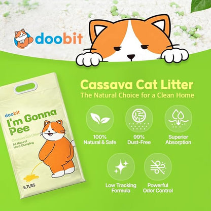 Cassava Litter, Spherical,Clumping Cat Litter, No Odor,Low Dust Cat Lotter,Natural Ingredient,Plant-Base,Loved by Cats,Safe, Gatos,Mixable with Clay or Various Cat Litter (5.7lb x 2pack)