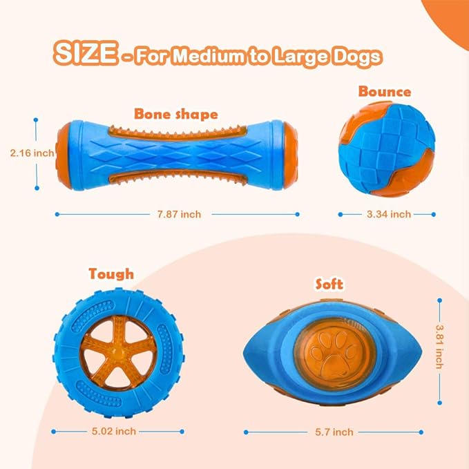 Dog Squeaky Toys, Pool & Beach Toys for Interactive Fetch & Play, TPR