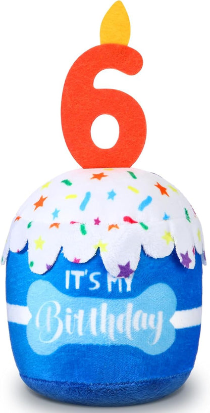 Dog Birthday Cake Toy Accessories for Girl Boy Gifts, Squeaky Plush Toy for Dog Birthday Party Decor Favor for Large, Medium and Small Dogs(6th,Blue)