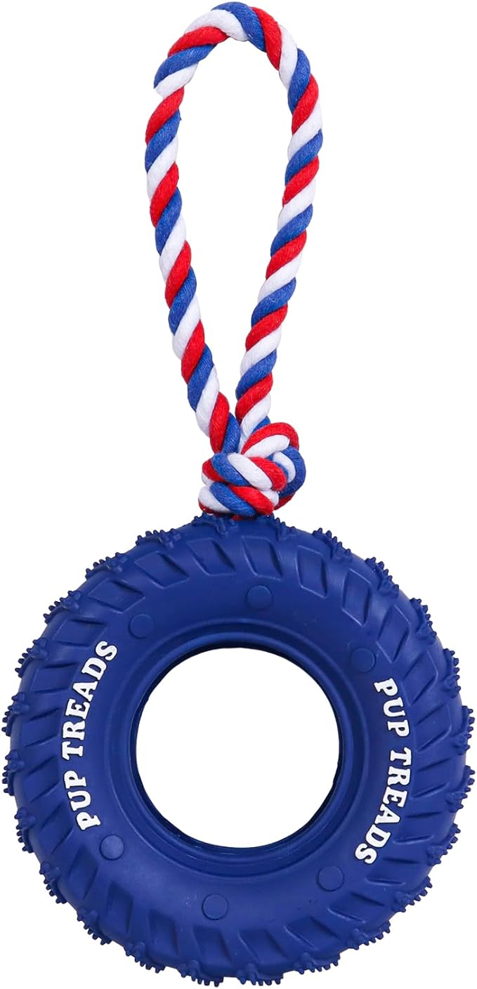 SCHITEC Dog Chew Toy with Rubber Tire & Tug of War Rope for Medium Large Dogs Aggressive Chewers, Interactive Fetch Play Treat Dispenser Pull Toys