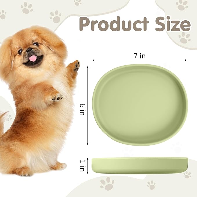 VCEPJH 2 Pack Silicone Dog Plates for Food Shallow Pet Bowl Flat Puppy Food Bowl Whisker Fatigue Cat Feeding Bowls Noiseless Dishes for Dry and Wet Food (Square-Round Green)