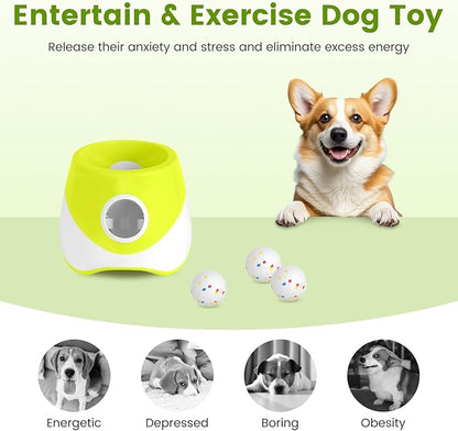 Automatic Dog Ball Launcher, Rechargeable Upgraded Dog Ball Throw Launcher Interactive Tennis Ball Thrower with 2.3in Balls, 3 Adjustable Distance Settings for Small Medium Dogs