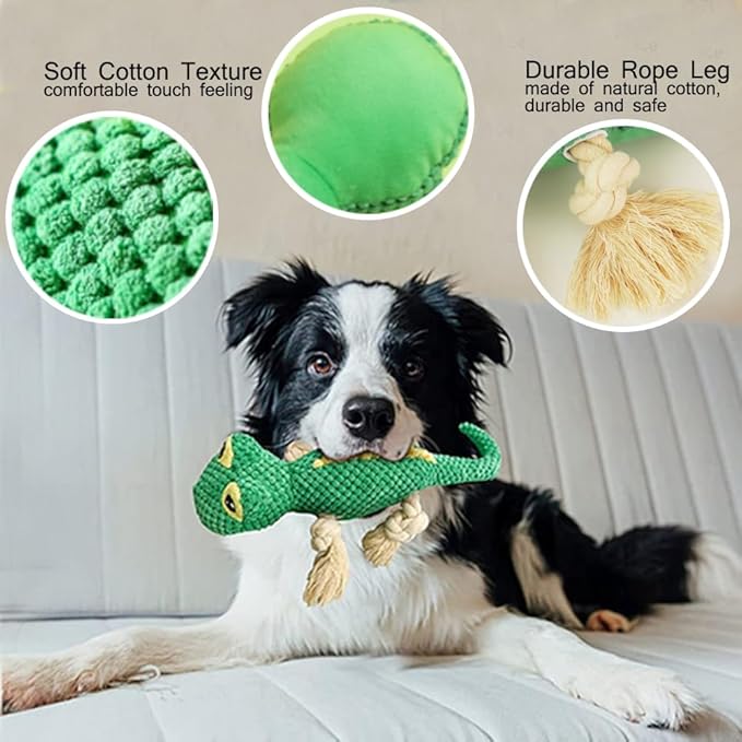Squeaky Dog Toy,Stuffed Pet Toys,Plush Lizard Dogs Toys with Durable Rope Legs Interactive Dog Toy,Tear Resistant Durable Chewing Pets Toys for Puppy Middle Large Dogs