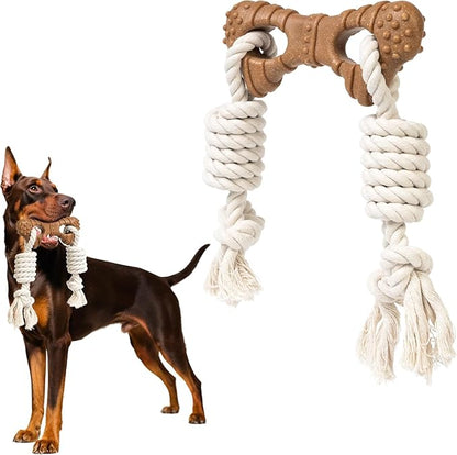 Dog Rope Toy for Aggressive Chewers, Tug and Teething Toy with Natural Cotton Rope and Wood-Plastic Bone, Durable Chew Toy for Medium to Large Dogs 20-60lb