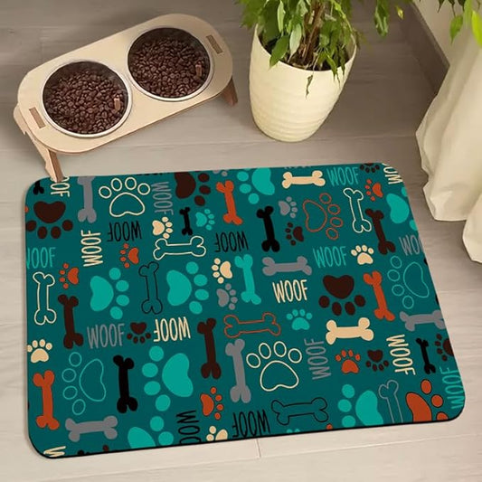 Dog Food Mats for Floors Waterproof, Pet Water Bowl Mats Pet Feeding Absorbent Placemats Green 16 * 24 inch