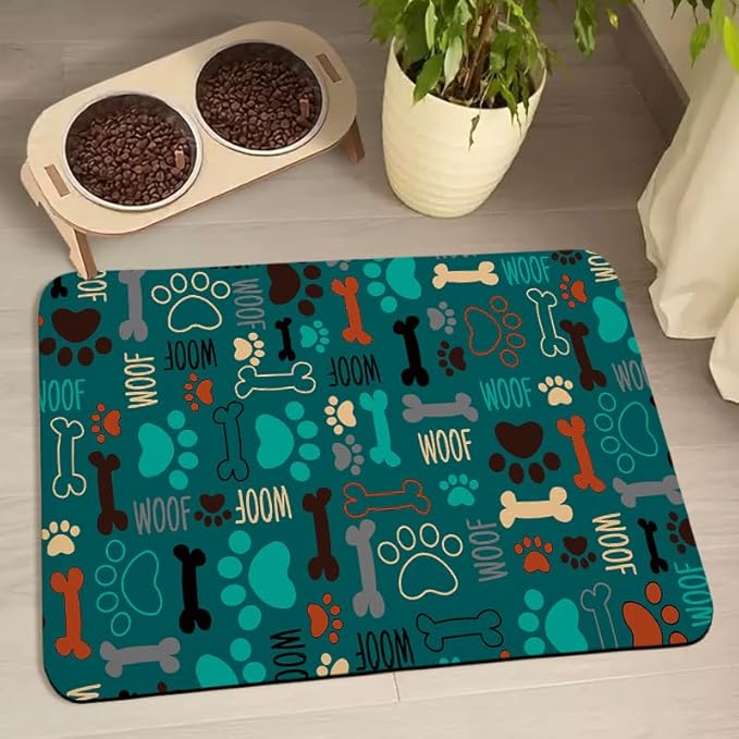Dog Food Mats for Floors Waterproof, Pet Water Bowl Mats Pet Feeding Absorbent Placemats Green 24 * 32 inch