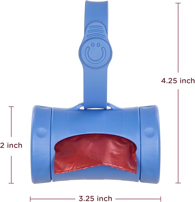 Ubbi Retractable Dog Poop Bag Holder and Dispenser with Silicone Strap Leash Attachment, Includes 2 Rolls of Lavender Scented Leakproof Waste Bags, Blue