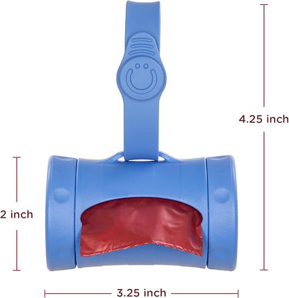 Ubbi Retractable Dog Poop Bag Holder and Dispenser with Silicone Strap Leash Attachment, Includes 2 Rolls of Lavender Scented Leakproof Waste Bags, Blue