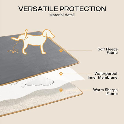 Luciphia Waterproof Pet Blanket, Liquid Pee Proof Dog Blanket for Sofa Bed Couch, Reversible Sherpa Fleece Furniture Protector Cover for Small Medium Large Dogs Cats, Grey+Beige Medium（57" x 40"）