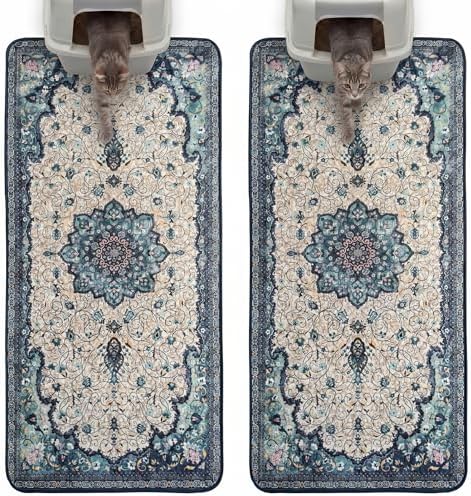Hompet Cat Litter Mat 2 Pack, 24.8x54 Large Machine Washable Trapping Mats for Cats, Super Absorbent & Urine-Proof Cat Litter Box Mat for Floor, Waterproof & Non Slip Kitty Litter Rug by Hompet