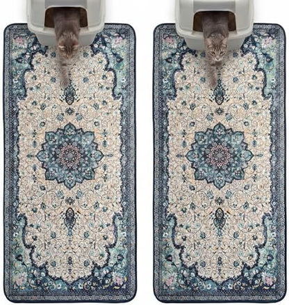 Hompet Cat Litter Mat 2 Pack, 24.8x54 Large Machine Washable Trapping Mats for Cats, Super Absorbent & Urine-Proof Cat Litter Box Mat for Floor, Waterproof & Non Slip Kitty Litter Rug by Hompet