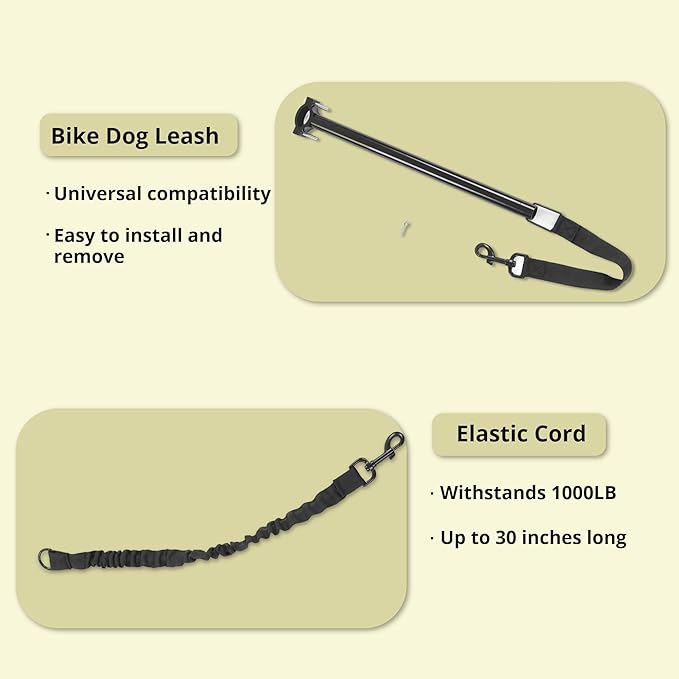Dog Bike Leash, Dog Hands Leash for Bike Riding, Retractable Attachment for Pet, Quick Install and Remove