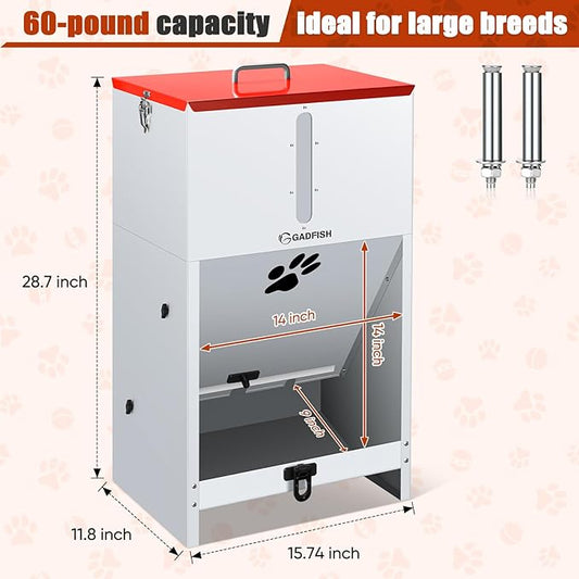 GADFISH 60 lbs Large Automatic Dog Feeder, Outdoor Heavy Duty Pet Feeder for Large Breed Dogs, with Viewing Window and Lockable Door