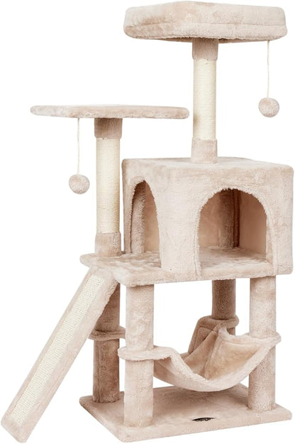 MIAO PAW Cute Cat Tree Tower for Indoor Cat Tower with Scratching Post Modern Activity House Hammock Hanging Ball Condo with Board Beige