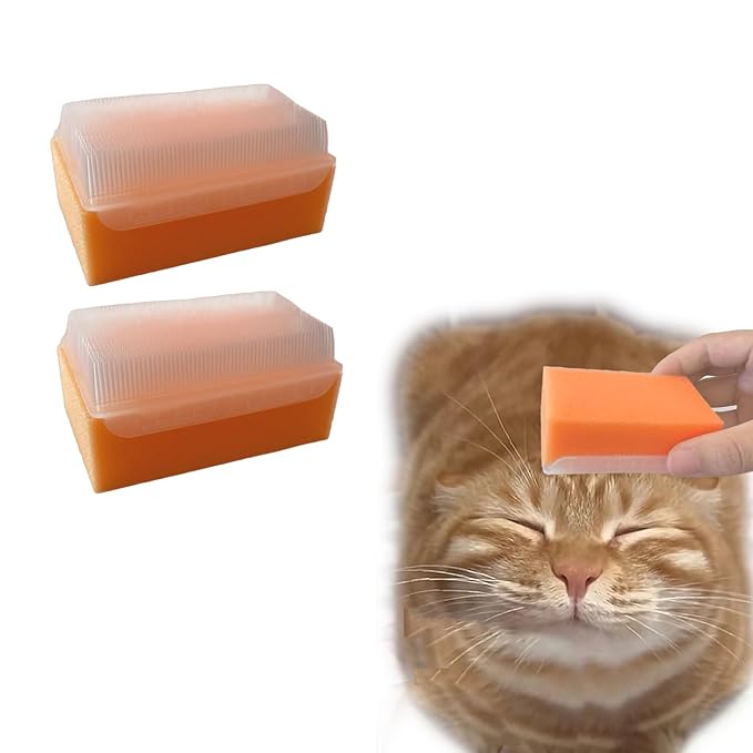 2PC Soft Cat Brush for Grooming - Gentle Cat Tongue Brush with1300+Barbed Serrations, Brushes for Sensitive Cats-Lightweight, gentle, Perfect for Daily Grooming&Enhancing Bonding (Orange)