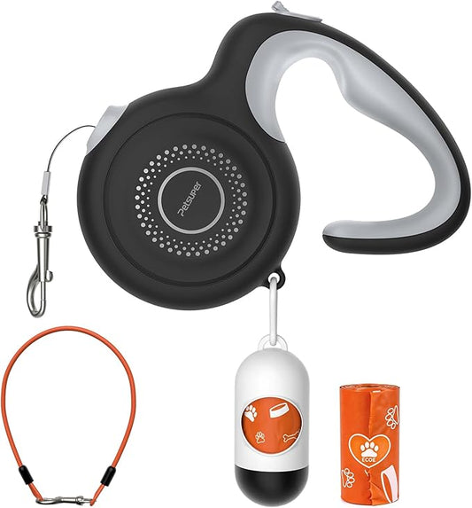 16Ft Auto-Brake Retractable Dog Leash with Chew-Proof Steel Cable, 360° Tangle-Free, Shock Absorbing, Built-in Poop Bag Dispenser, Ergonomic Comfort Grip Handle for Medium Large Dogs Up to 130lbs