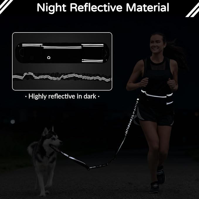 Hands Free Dog Leash with Waist Bag for Large Dog Walking, Shock Absorbing Bungee Leash with Zipper Pouch for Running, Dual Padded Handles & Adjustable Waist Belt